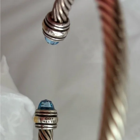 David Yurman Classic Cable bracelet Blue Topaz 14k Gold - Picture 3 of 4